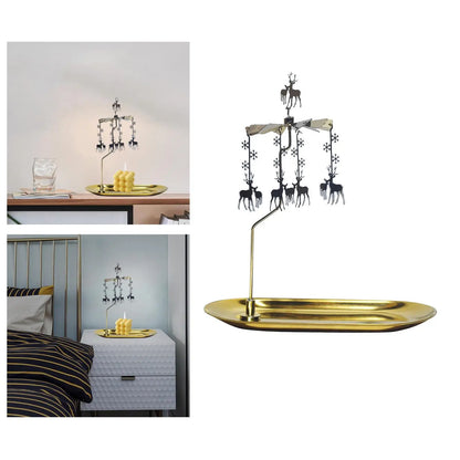 Golden Rotating Candlestick Holder Carousel Revolving Candle Tray Candle Holder for Romantic Wedding Party Bedroom Decoration