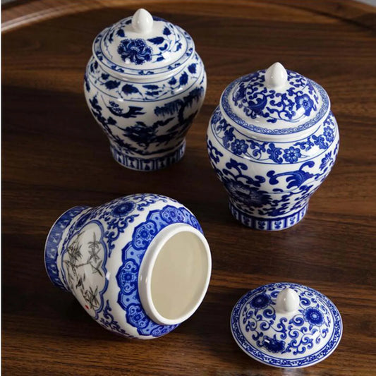 Chinesische Keramik-Ingwerdose, dekorative Blumenvase mit Deckel, blaues und weißes Porzellanglas für Restaurant-Dekoration, Ornament