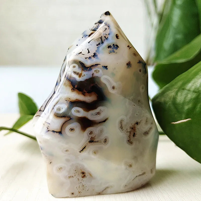 Natural Stone Moss Agate Ice Cream Flame Shaped Witchcraft Spiritual Meditation Energy Stone Home Feng Shui Crystal Ornaments