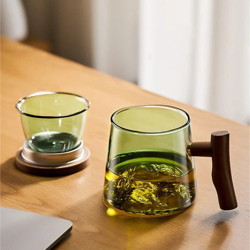 GIANXI Glass Tea Cup With Wood Handle Chinese Heat Resistant Puer Cups High Quality And Convenient Kung Fu Tea Cup Set