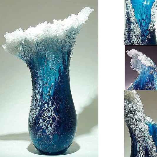 New Arrival Sea Ocean Wave Vase Handmade Resin Art Flower Pot Ornament Modern Desktop Living Room Creative Home Decor
