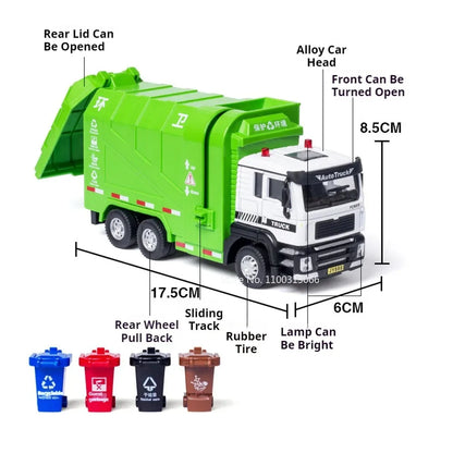 1:50 Sweeper Alloy Cars Toys Diecast Model Doors Opened Garbage Sanitation Truck Light Music Miniature Vehicle Child Adult Gifts