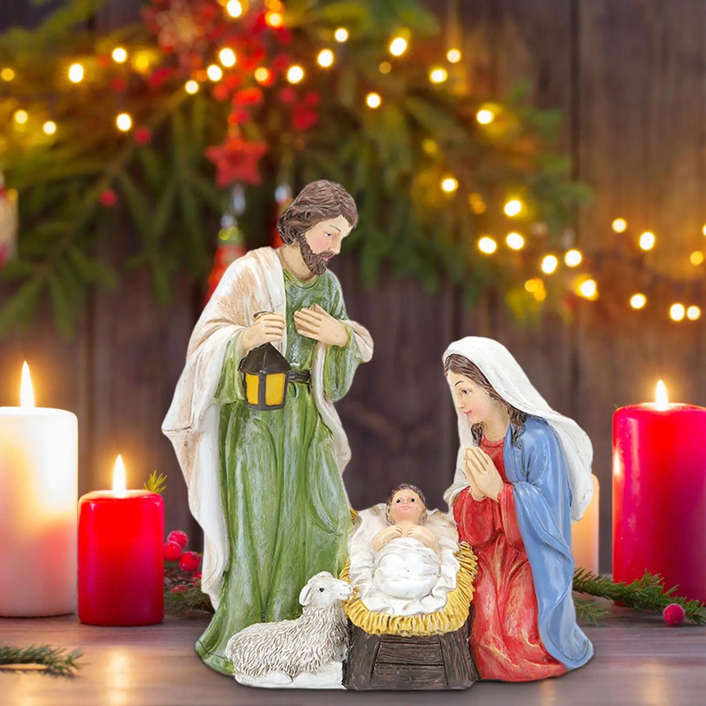 Weihnachtsfiguren-Dekorationen aus Kunstharz, Krippen-Szenen-Set, religiöse christliche Sammlerfiguren, Weihnachts-Desktop-Dekoration