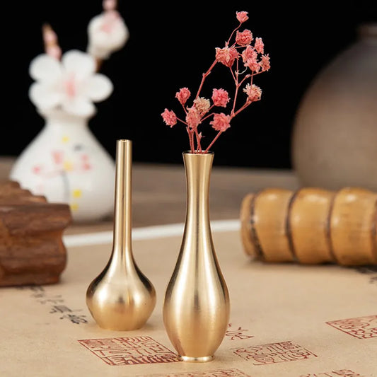 Mini vase en cuivre pur, décor doré pour salon, vase Antique, vase à fleurs unique