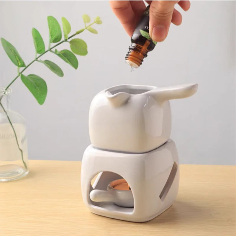 Ceramic Square with Handle Separation Large Capacity Aromatherapy Stove Lamp Club SPA Essential Oil Massage Heater Candle Holder