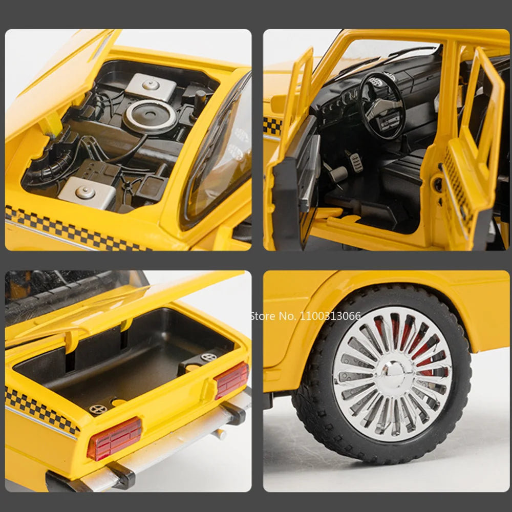1/18 Russia Lada Niva Taxi Cars Models Alloy Diecast Toys 6 Doors Opened Vehicle With Light Sound Taxis Model Kids Birthday Gift