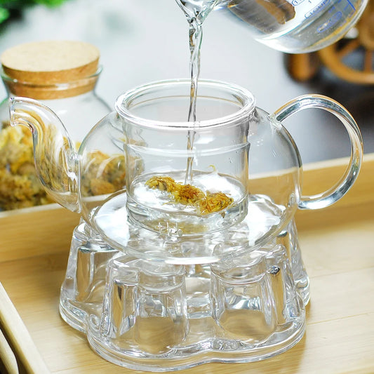 1000ml Heat Resistant Glass Tea Pot,Glass Teapot with Infuser Tea Leaf Herbal Coffee pot tea set Practical Bottle Flower TeaCup