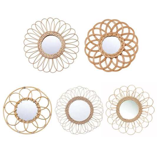 Natural Rattan Wall Mirror Small Handwoven Wicker Home Decor Bathroom Decoration Ornaments Gift