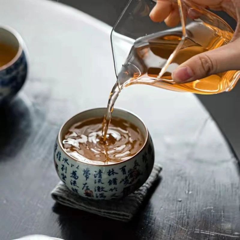 Antique Blue and White Tea Cup Ceramic Master Cup Large Tea Bowl Single Cup Kung Fu Tea Set Chinese Tea Cup