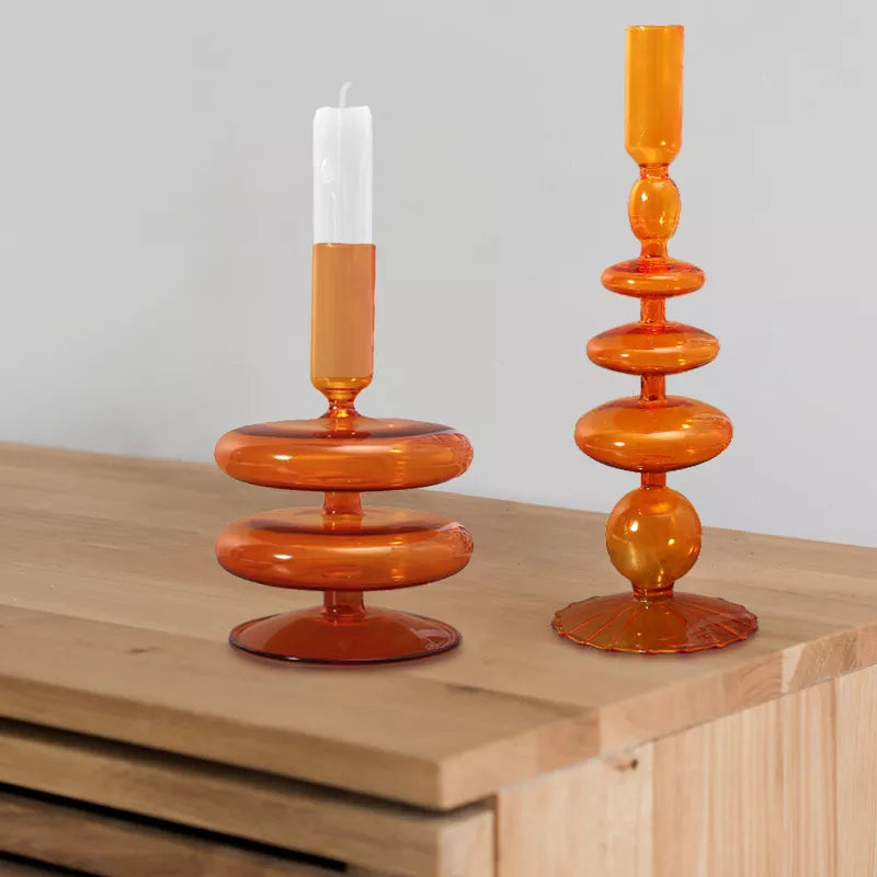 Orange Glass Vases Candle Holders for Wedding Home  Flower Vases Decoratio Candlestick Holder  Modern Living Room Decor
