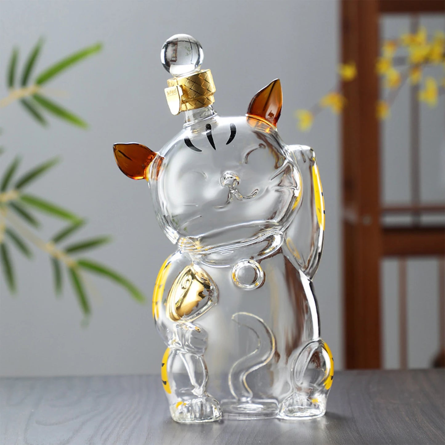 Cat Shaped Glass Decanter Glass Holder with Stopper Bottle Drinkware Dispenser Carafe 1000ml for Dining Party Decoration Gift