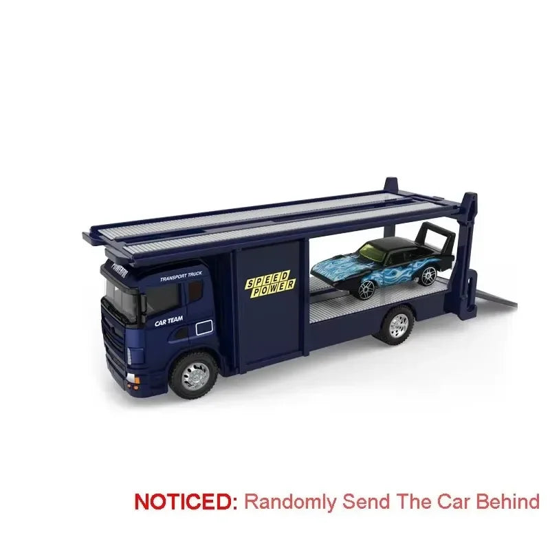 1: 64 Container Trailer Toys Alloy Models Cars Doors Opened Pull Back Miniature Flatbed Transport Vehicles Boys Festival Gifts