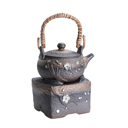 Gold plated glazed beam pot side pot, hot tea cooking stove, with open flame, candles, alcohol, creative silver plum blossom
