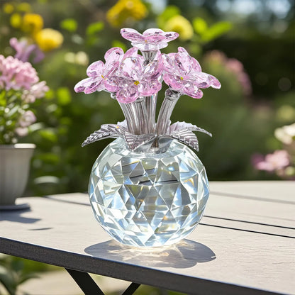 Crystal Bouquet with Round Vase Figurines Gifts for Women Glass Bouquet Ornament Romantic Gifts Table Centerpiece Home Decor
