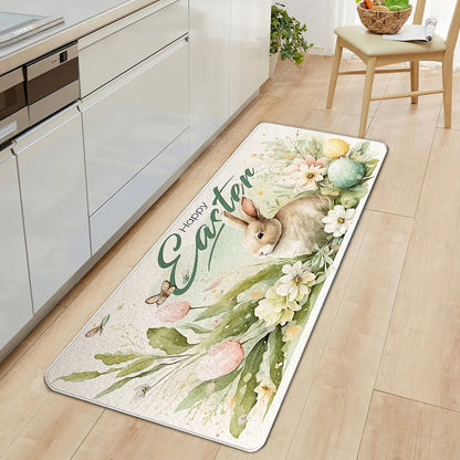 Easter Bunny Kitchen Mat Home Decor Spring Flowers Bedroom Bathroom Non-slip Floormat Balcony Hallway Toilet Entrance Door Mat