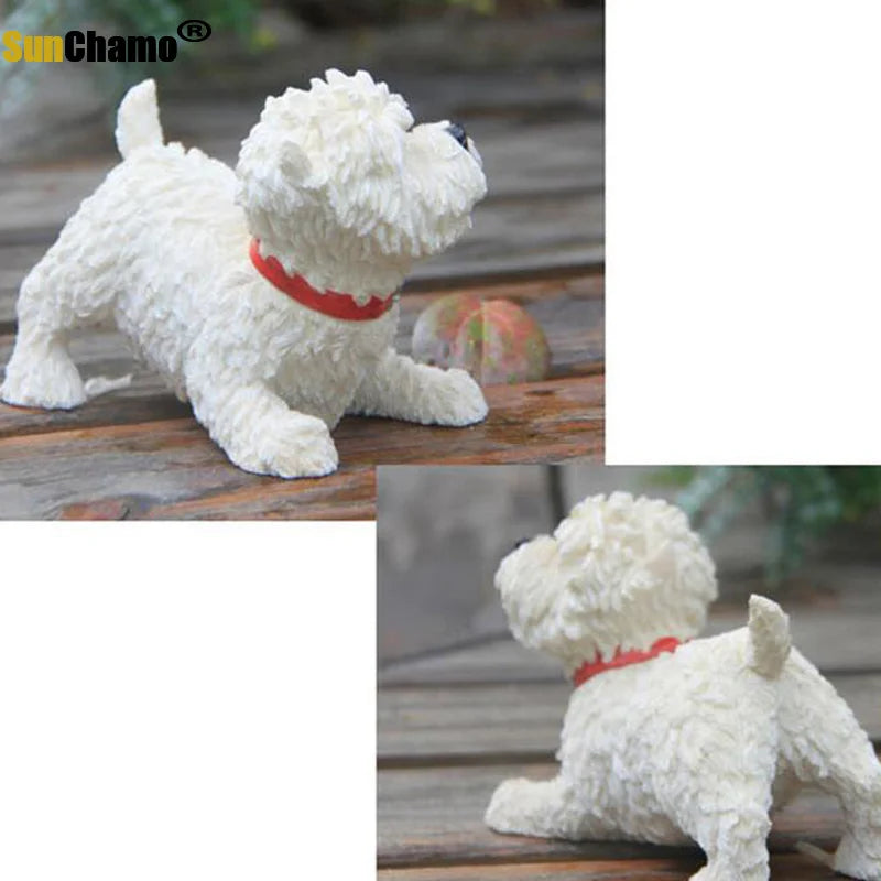 West Highland Dark White Terrier Figure Simulation Animal Model Resin Dog Figurine Crafts Car Decoration Home Decors Ornaments