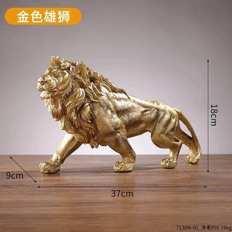 Golden Lion King Action Figure Resin Ornament Home Office Desktop Animal Statue Decoration Room Decor Gifts For Boyfriend