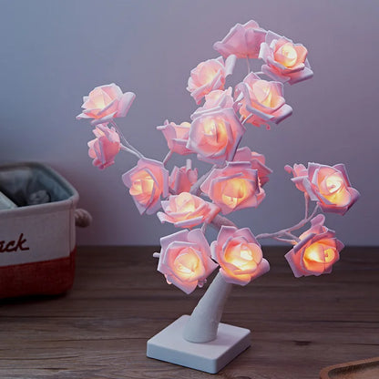 Valentine's Day Tabletop Bonsai Tree Light LED Rose Flower Artificial Tree Lamp, Operated Lighted Tree for Home Wedding Bedroom