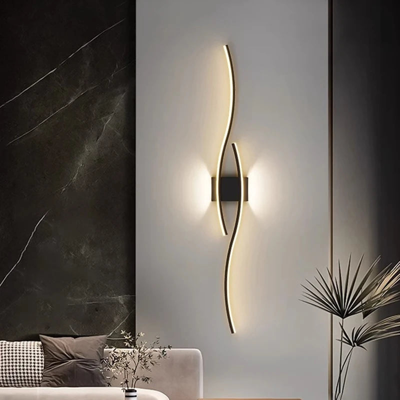 Modern LED Wall Lamp Black Long Strip Wall Sconce For Living Room Bedroom Bedside Hallway Home Decor Remote Control Lighting