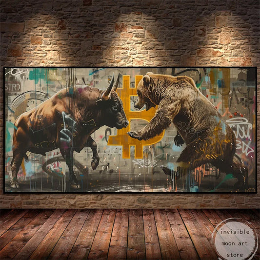 Abstract Street Style Bitcoin Bull and Bear Crypto Office Art Poster Canvas Painting Wall Prints Picture Living Room Home Decor