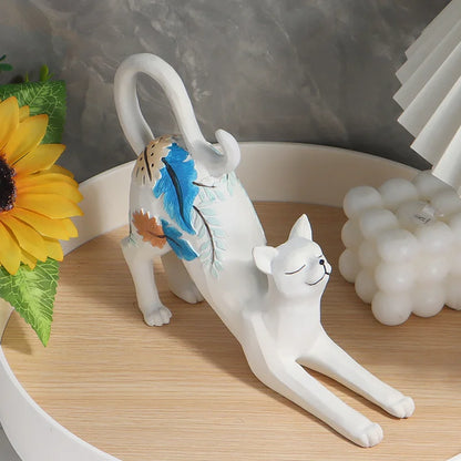 White Lying Cat Painted Resin Ornament, Elegant and Cute Design, Perfect for Home Decor, Desk Display, Bookshelf Decoration