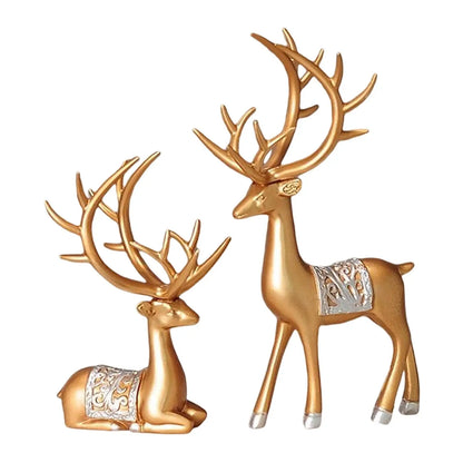2x Reindeer Statues Craft Figurine Creative for Table Bedroom Decoration Wedding