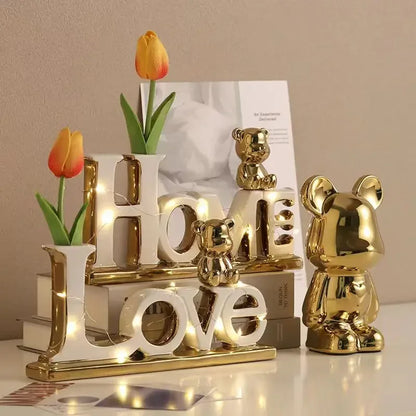 ERMAKOVA Creative Ceramic 3D Fonts Love Bear Christmas Festive Wedding Decoration Ornaments Family Craft Furnishing Decor Gift
