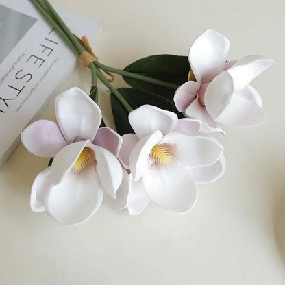 33CM New Chinese Style Artificial 3-Branch Bundle Magnolia Flower Home Decoration Living Room Dining Table Decoration