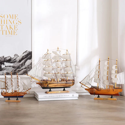 Modèle de voilier méditerranéen en bois, ornements créatifs faits à la main, Simulation en bois massif, artisanat, décoration de maison, ornements rétro
