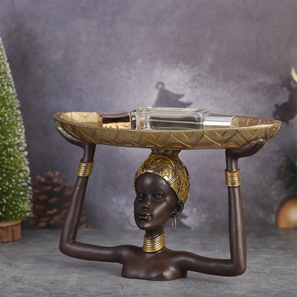 Tablett mit Lady-Statue, afrikanische Figuren, menschliches Kunsthandwerk für Schlafzimmer, Büro, Dekoration