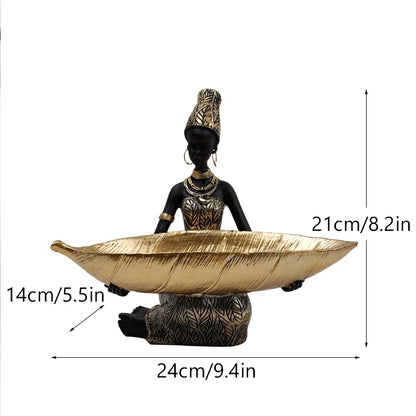 NORTHEUINS Resin African Black Woman Storage Statue Exotic Figurines Home Interior Desktop Decor Keys Candy Container Craft Item