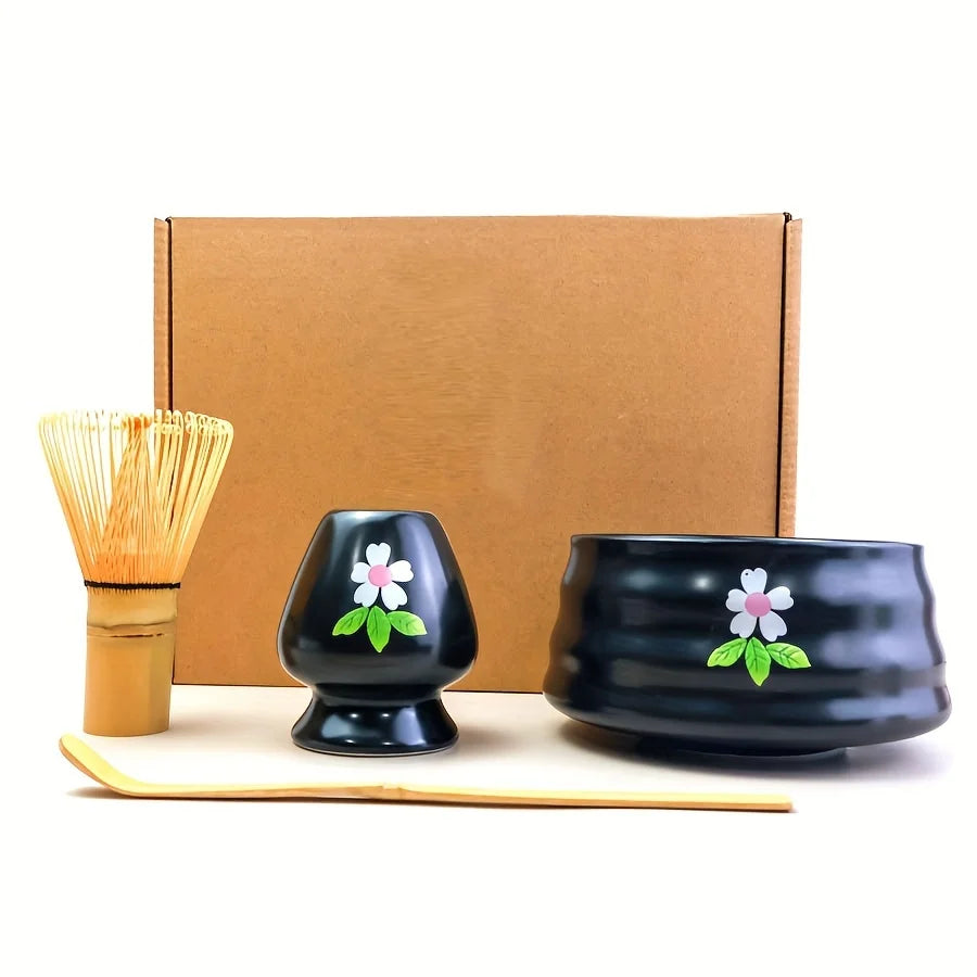4pcs/set Japanese Style Matcha Tea Set With Tool Rack, Including Bowl, Whisk, Spoon, Great Gift For Ceremony, Traditional Decora