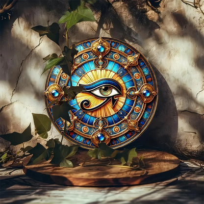 Eye of Horus Round Iron Artwork 7.8 Inch Decorative Wall Hanging Perfect for Home Cafe Bar Decor