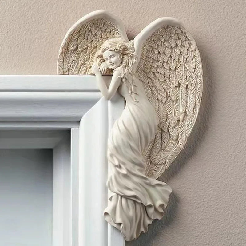 Cadre de porte Sculpture d'aile d'ange ornement d'ange Simple avec ailes en forme de coeur Figurines décoratives pour la maison salon chambre
