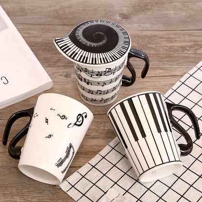 Creative Ceramic Music Cup Note Mark Water Cup Couple Keyboard Pair Cup with Lid Coffee Cup