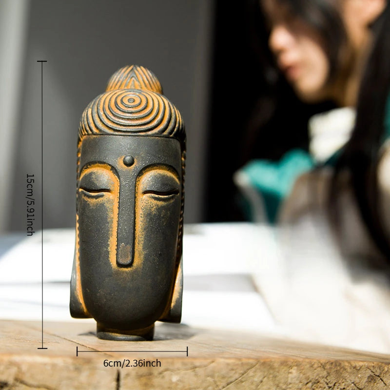 Chinese Zen Formless Buddha Head Ornament Imitation Cast Iron Figurines for Home Decor Desk Accessories Art Figurine Decoration