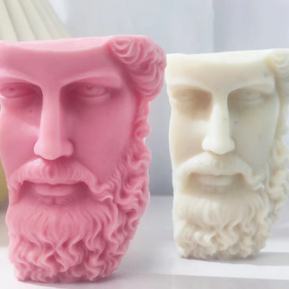 Large Greek Half Head Sculpture Silicone Candle Mold Abstract Art Half Face Beard Man Statue Silicone Mould Tabletop Ornament