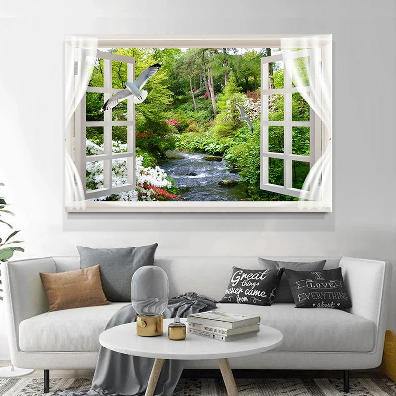 Window Effect Landscape Poster Bedroom Seascape Sea View Canvas Painting and Prints Wall Art Picture for Living Room Home Decor