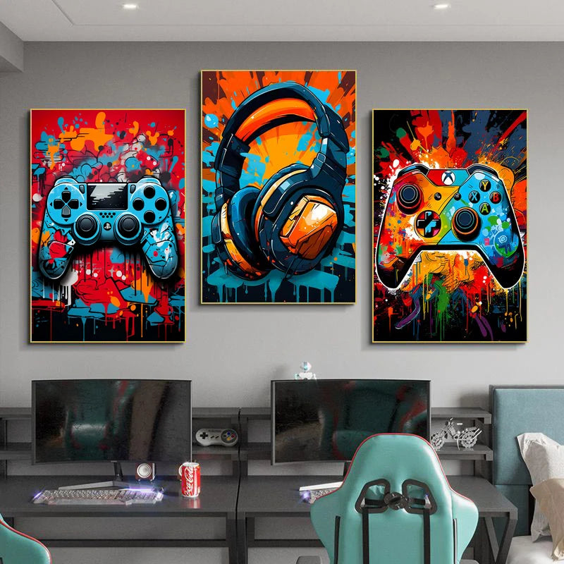 Colorful Game Controller Canvas Painting Graffiti Gaming Poster Gamepad Print Picture for Boys Gamer Bedroom Wall Art Home Decor