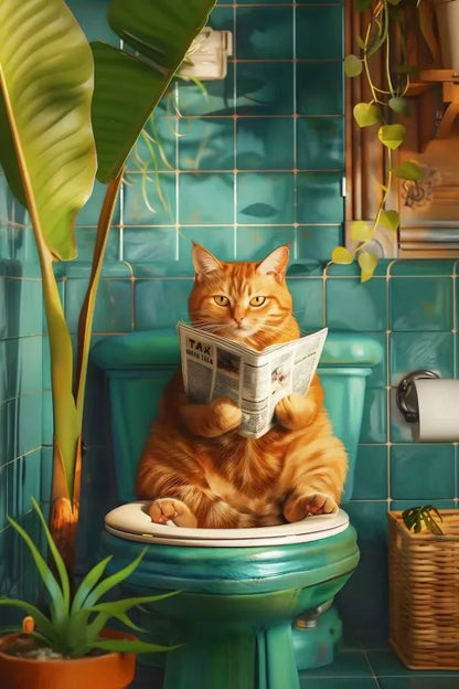 Funny Toilet Animals Black Cat Dog Flamingo Bear Tiger Reading Newspaper Poster Canvas Painting Wall Art Pictures Bathroom Decor