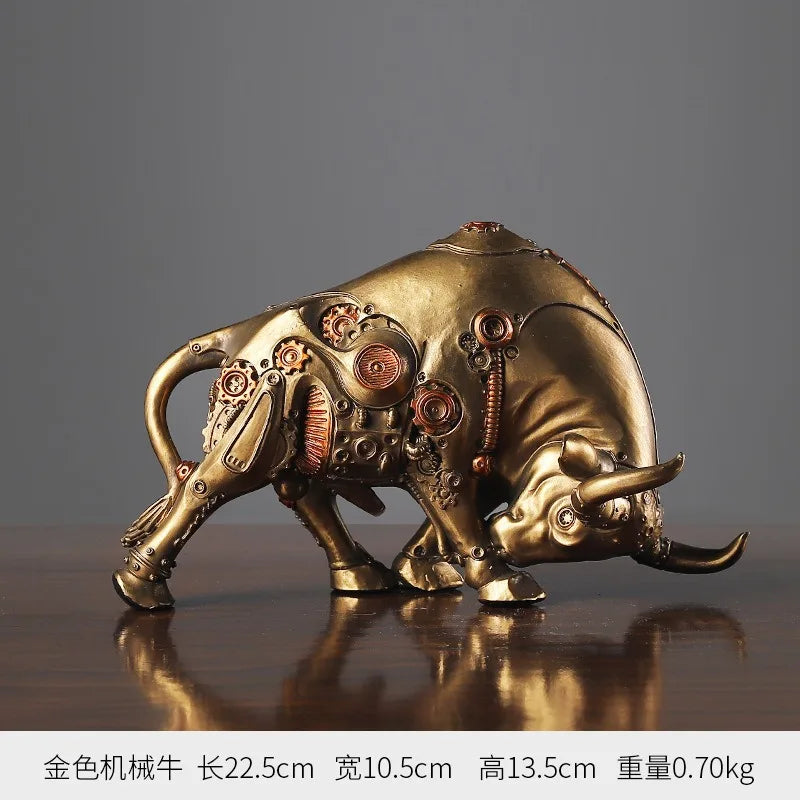 European Cyberpunk Mechanical Bull Resin Figurine - Realistic Cybernetic Animal Statue with Industrial Design Handcrafted Resin