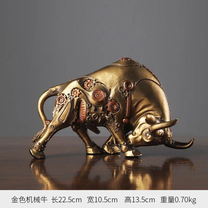 European Cyberpunk Mechanical Bull Resin Figurine - Realistic Cybernetic Animal Statue with Industrial Design Handcrafted Resin