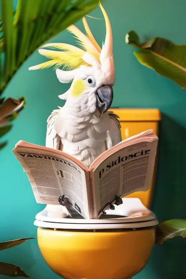 Funny Toilet Animals Black Cat Dog Flamingo Bear Tiger Reading Newspaper Poster Canvas Painting Wall Art Pictures Bathroom Decor