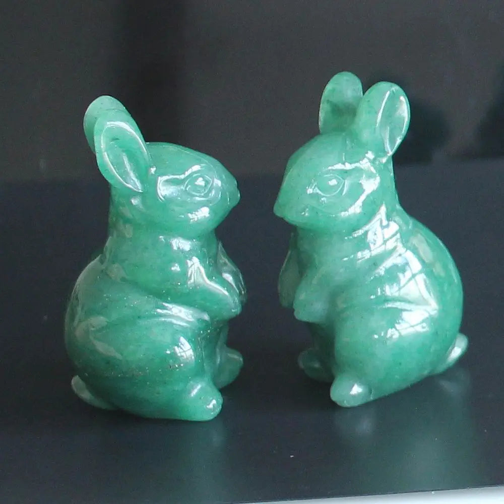 Hand carved gemstone crystal green aventurine rabbit bunny figurine animal carving statue office home decor 2''