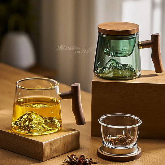 GIANXI Glass Tea Cup With Wood Handle Chinese Heat Resistant Puer Cups High Quality And Convenient Kung Fu Tea Cup Set