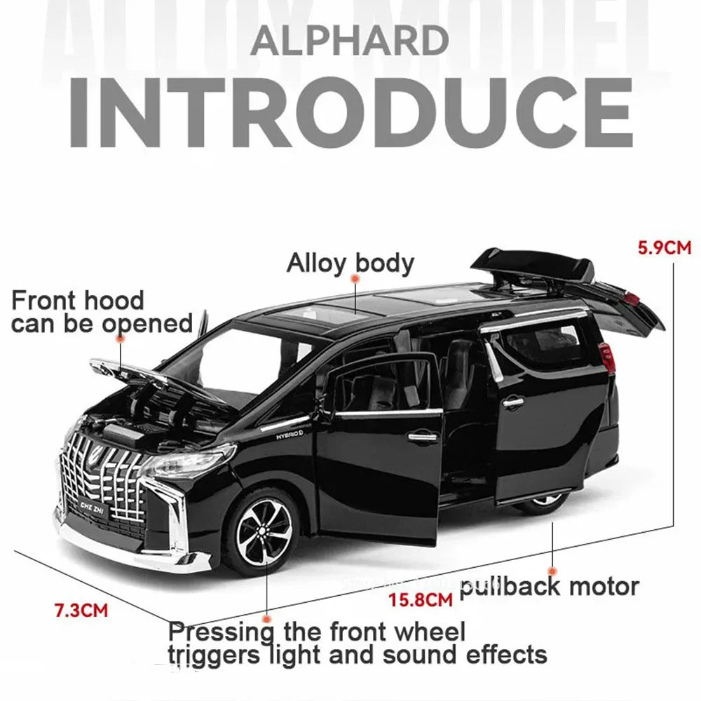 1:32 GR Supra Alphard Miniature Supercar Toy Models Alloy Diecast Sports Cars Pull Back Doors Opened Sound Light Collection Toys