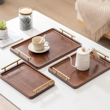 Bamboo Serving Tray with Brass Gold Handles,Decorative Serving Platters Bamboo Breakfast Tray for Eating, Working,Storing