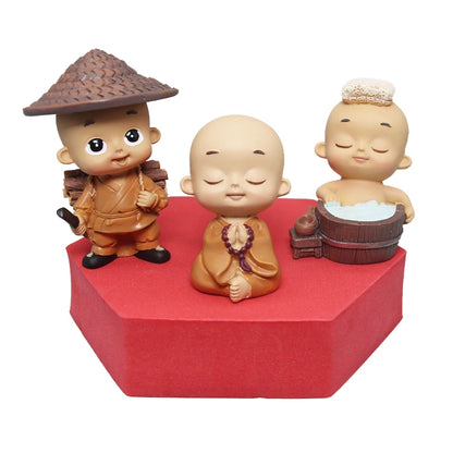 Kawaii Buddhist Cute Monks Miniature Bonsai Figurines Buddha Statue Fairy Car Ornaments Meditation Home Garden Docor Decoration