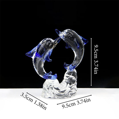 Crystal Glass Gemini Dolphins Dolphin Figurines Collectibles Sea Animal Sculpture Statue Desk Home Decoration Ornaments