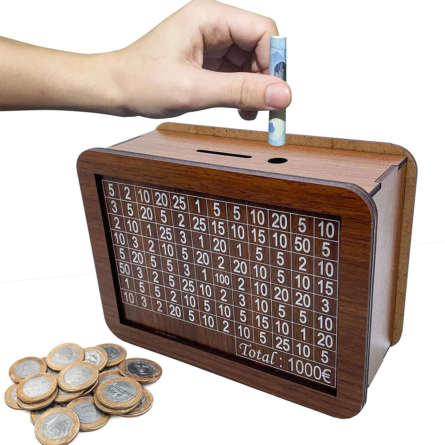 Boîte de banque de pièces en bois jetable décorative en bois naturel fait à la main boîte d'économie d'argent avec des objectifs d'argent compteur tirelire pour les enfants